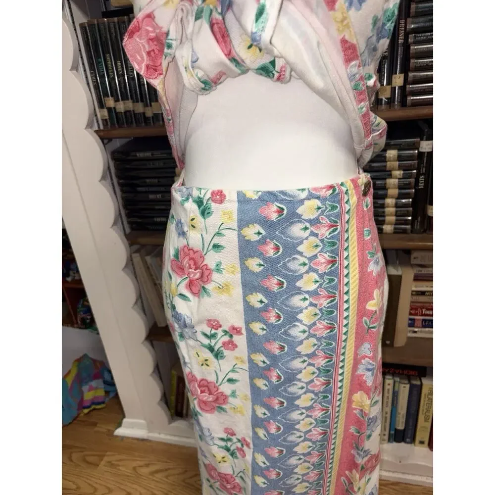 Vintage NWOT Vivaldi Jeanswear Floral Vest Skirt Set USA Made 90s Cottagecore